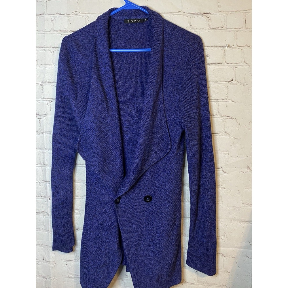 Purple Cotton Blend Open Front Duster Cardigan Sweater Jacket Medium